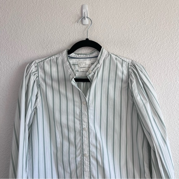 J. Crew Women’s Classic-fit Collarless Puff-sleeve Shirt in Stripe - Picture 2 of 11